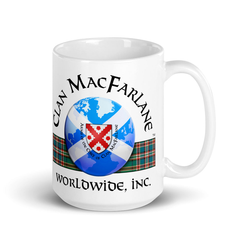 CLAN MACFARLANE WORLDWIDE LOGO - White glossy mug